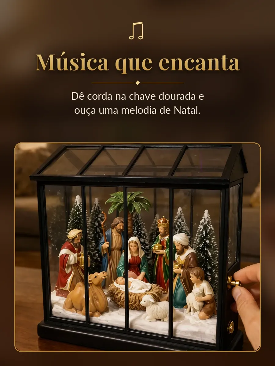Detalhe das figuras do presépio iluminado
